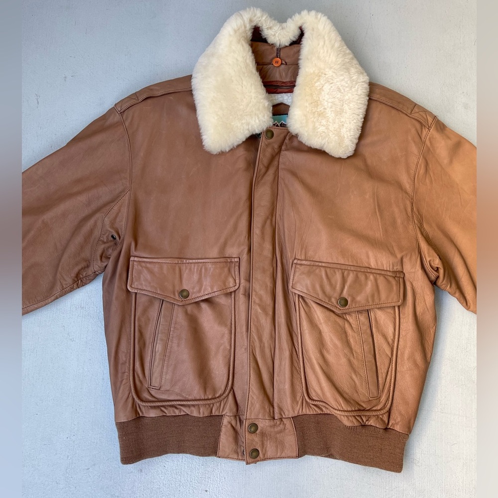 Alder Genuine Leather Jacket Tan Coat Sherpa Lining (Medium)